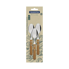 Conjunto 03 Colheres Para Chá Tramontina Dynamic Aço Inox E Madeira Natural Resistente Reforçado
