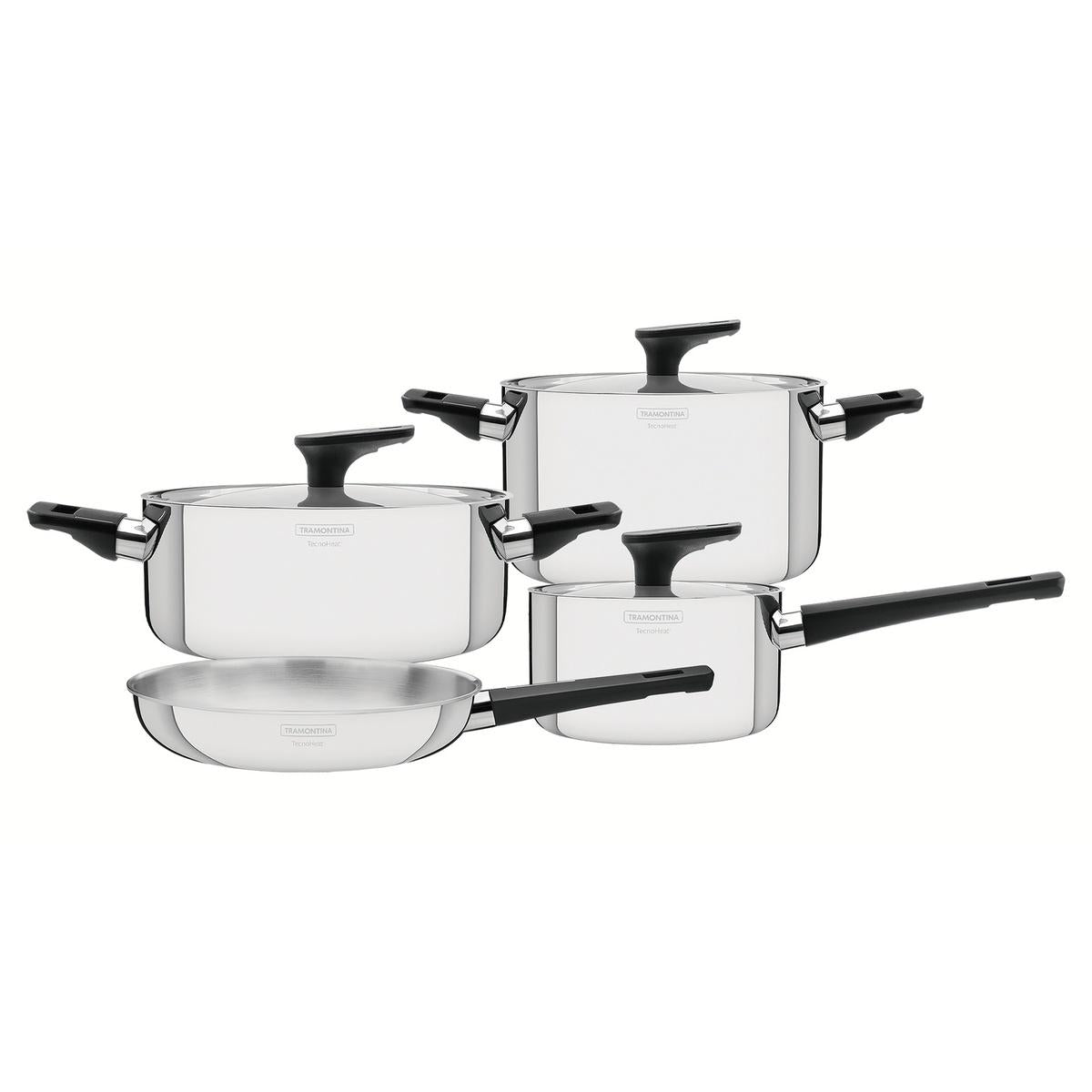 Jogo De Panelas Tramontina Grano Baquelite Aço Inox Corpo Triplo 4 Peças Indução