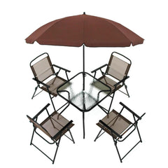 Conjunto Miami Marrom com 4 Cadeiras 1 Mesa 1 Ombr Bel Lazer