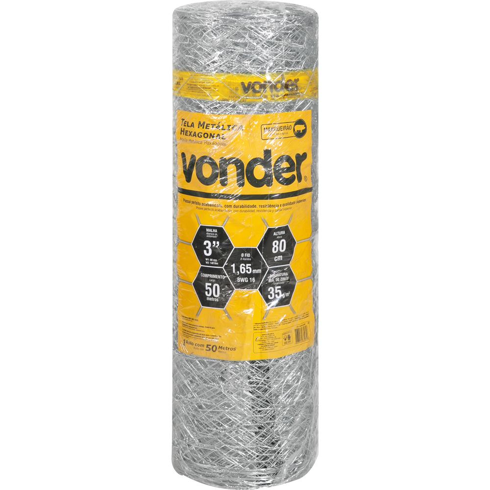 Tela Metálica Mangueirão Hex Malha 3'' BWG16 0,8m 50m Vonder