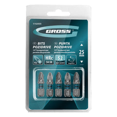 Bits PZ2 Pozidriv Aço Rápido 5pcs 25mm Gross Alta Resistência Cromado Magnético