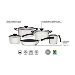 Jogo De Panelas Tramontina Solar Silicone Aço Inox Fundo Triplo 5 Peças Indução