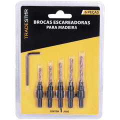 Jogo Broca com Escareador 6 - 14 mm para Madeira 6 Peças Tradestar