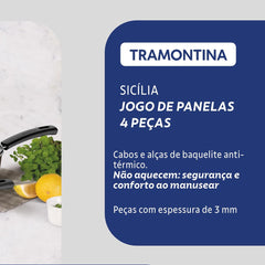 Jogo De Panelas Tramontina Sicília Alumínio Antiaderente Starflon Excellent Avelã 4 Peças