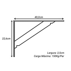 Cantoneira Mão Francesa Branca New 40 cm Reforçada Presto para Estante