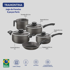 Jogo De Panelas 5 Peças Tramontina Paris Alumínio Antiaderente Starflon Max Chumbo