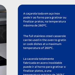 Caçarola Tramontina Brava Rasa Aço Inox Fundo Triplo 20 Cm 2,9 L Tampa Plana Indução Forno 260°C