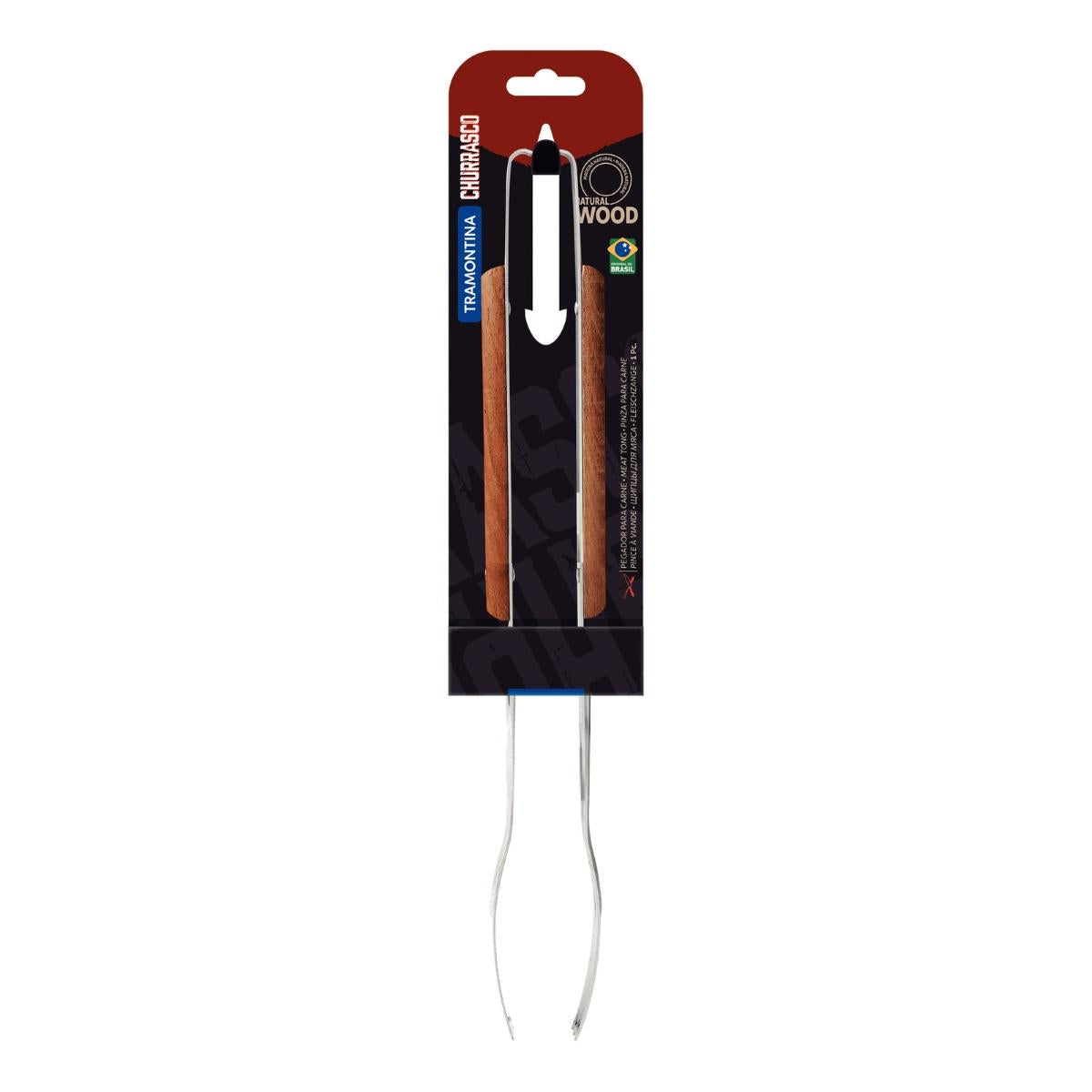 Pegador Para Carne Tramontina Churrasco 37 Cm Aço Inox E Cabo De Madeira Resistente Profissional