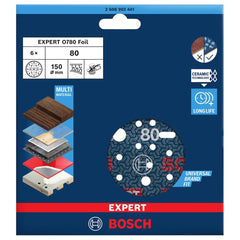 Jogo De Disco De Lixa Bosch Expert O780 150mm G80 C/ 6 Un