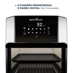 Air Fryer Fritadeira Sem Óleo Oven BFR2100P 1800W Britânia 12L Com Cesto Bandejas Antiaderente 127V