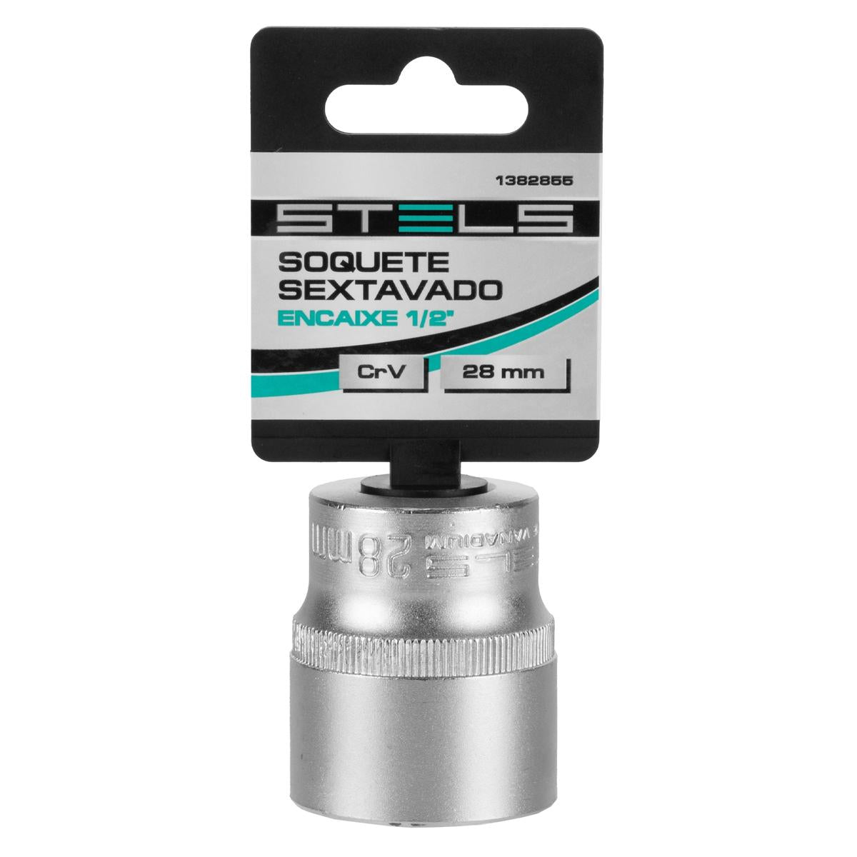 Soquete Sextavado 1/2'' 28mm Cromo Vanádio Com Clips Plástico Stels Profissional