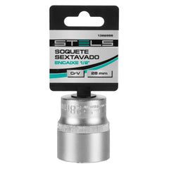 Soquete Sextavado 1/2'' 28mm Cromo Vanádio Com Clips Plástico Stels Profissional