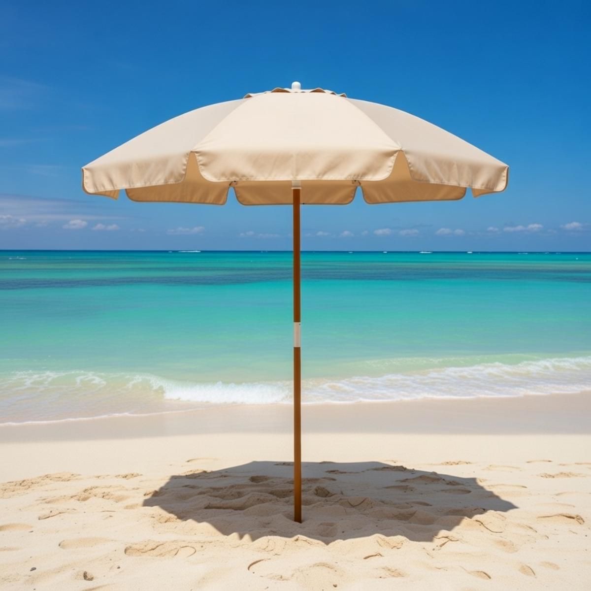 Guarda-Sol Praia Jardim 2,40m Bagum Haste Madeira Fibra Vidro FPS 100 Bege Bel Caioba
