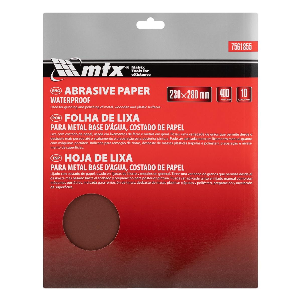 Folha de Lixa para Metal Grão 400 230x280mm 10 Peças Base de Papel MTX 7561855