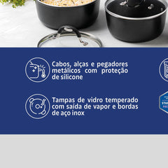 Jogo De Panelas 5 Peças 3 Mm Indução Starflon Premium Tramontina Mônaco Preto
