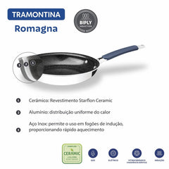 Frigideira Funda Com Tampa 24 Cm 3,1 L Tramontina Romagna Indução Cerâmica Black Stone