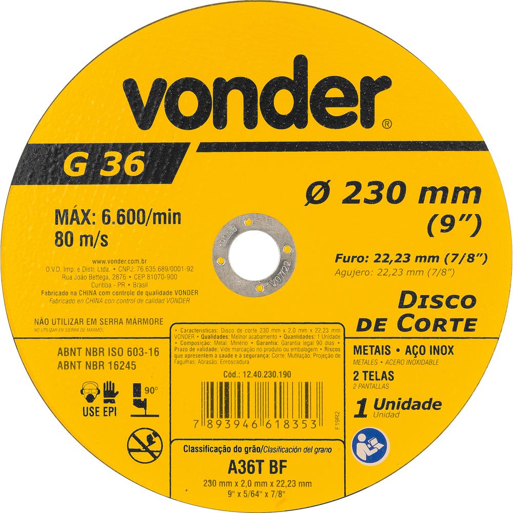 Disco de Corte 230,0x2,0x22,23 Vonder