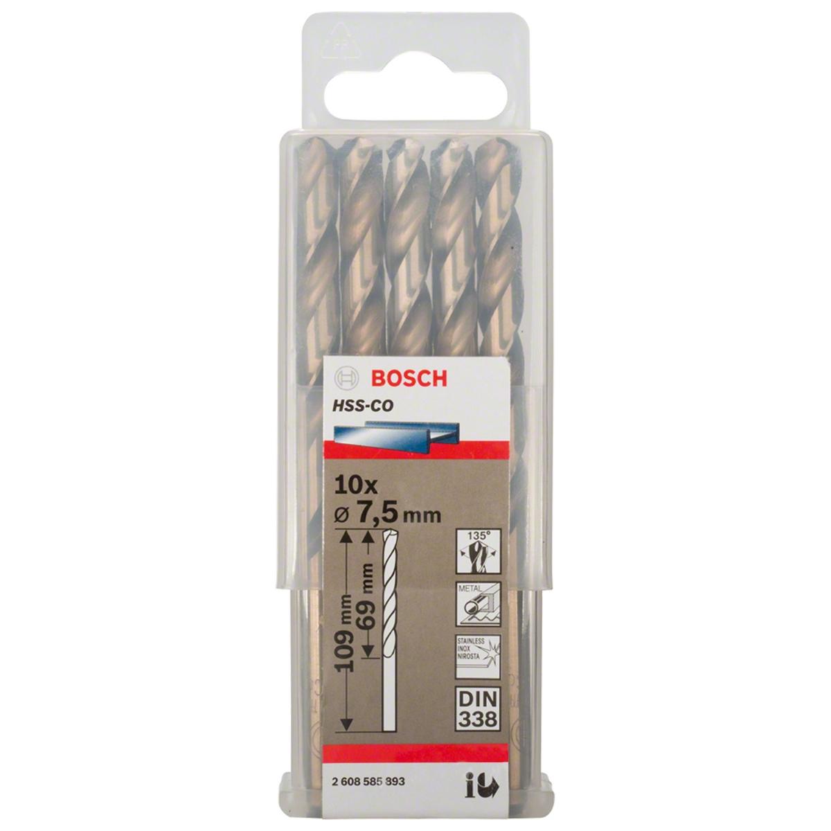 Broca Para Metal Bosch Aço Rápido Hss-Co 7,5mm 10 Peças