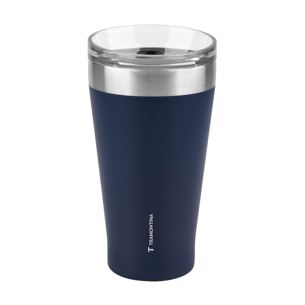 Copo Térmico 550 ml Tramontina Exata Aço Inox Azul Com Tampa Parede Dupla