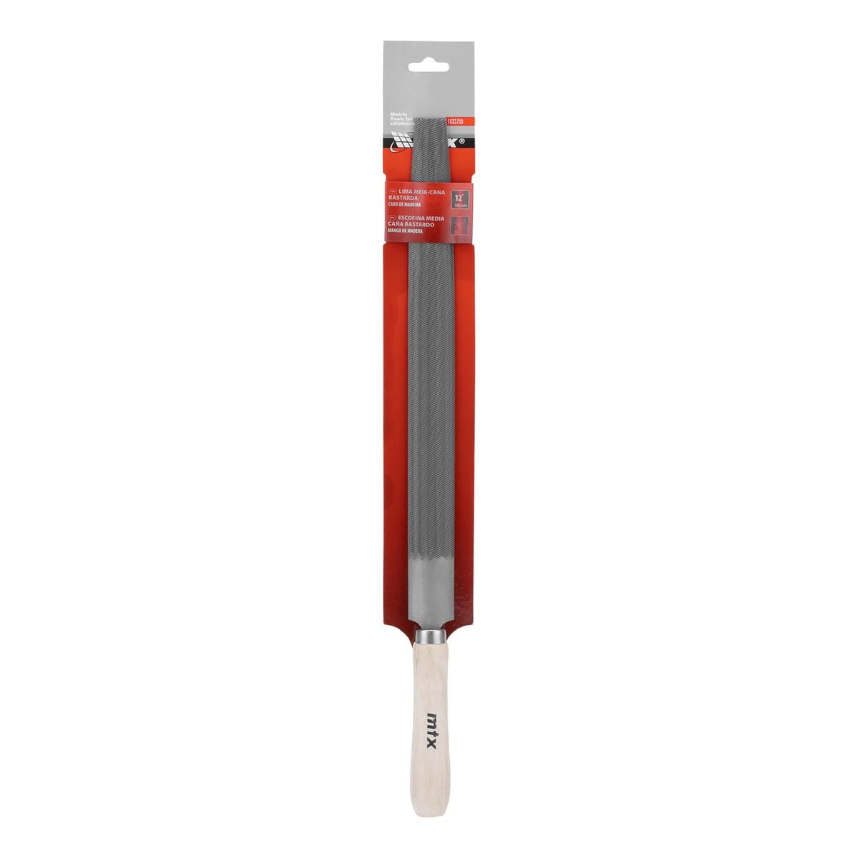 Lima Meia Cana Bastarda 12'' 300mm Cabo Madeira Aço Carbono Desbaste Rápido MTX