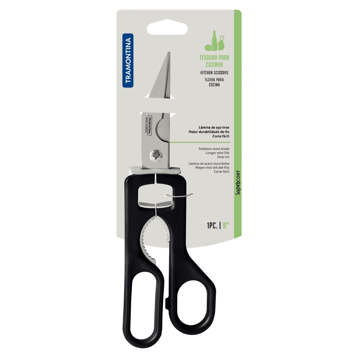 Tesoura Trinchante Tramontina Supercort 9 Polegadas Aço Inox Cabo Polipropileno Preta Resistente