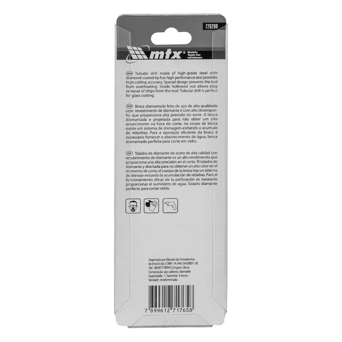 Broca Diamantada Vidro 20mm Haste Triangular 1PC MTX 726209 - Perfuração Precisa - Guimepa