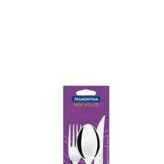 Faqueiro Tramontina New Kolor 3 Peças Aço Inox Cabos Polipropileno Preto Jogo De Talheres