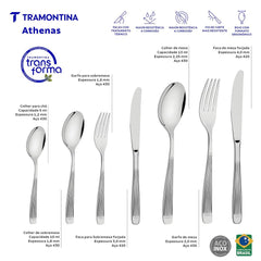 Faqueiro Tramontina Athenas 76 Peças Em Aço Inox Com Estojo De Madeira E Facas De Mesa
