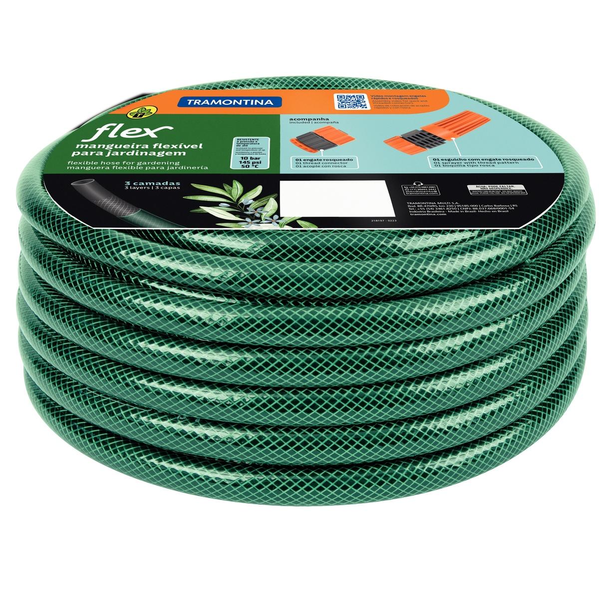 Mangueira Flex Tramontina Verde 25m 10 Bar 50°C com Esguicho e Engate Rosqueado