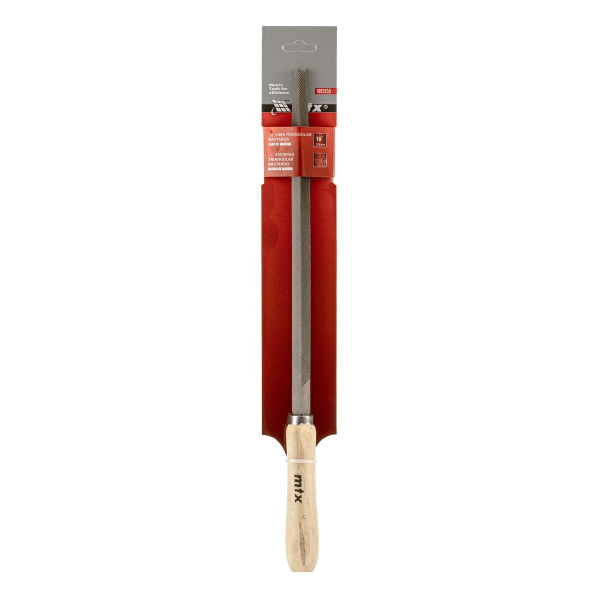 Lima Triangular Bastarda 10'' 250mm Cabo Madeira Aço Carbono MTX 1603655 Precisão Acabamento