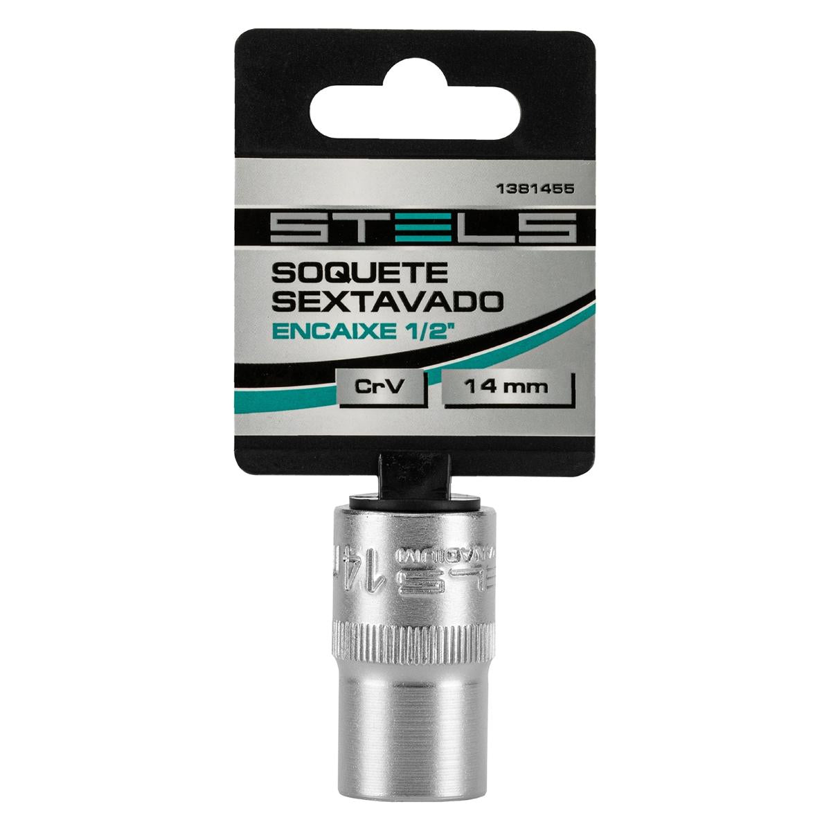 Soquete Sextavado 14 Mm Encaixe 1/2 Polegada Aço Cromo Vanádio Com Clip Stels