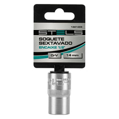 Soquete Sextavado 14 Mm Encaixe 1/2 Polegada Aço Cromo Vanádio Com Clip Stels