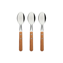 Conjunto 03 Colheres Para Chá Tramontina Dynamic Aço Inox E Madeira Natural Resistente Reforçado