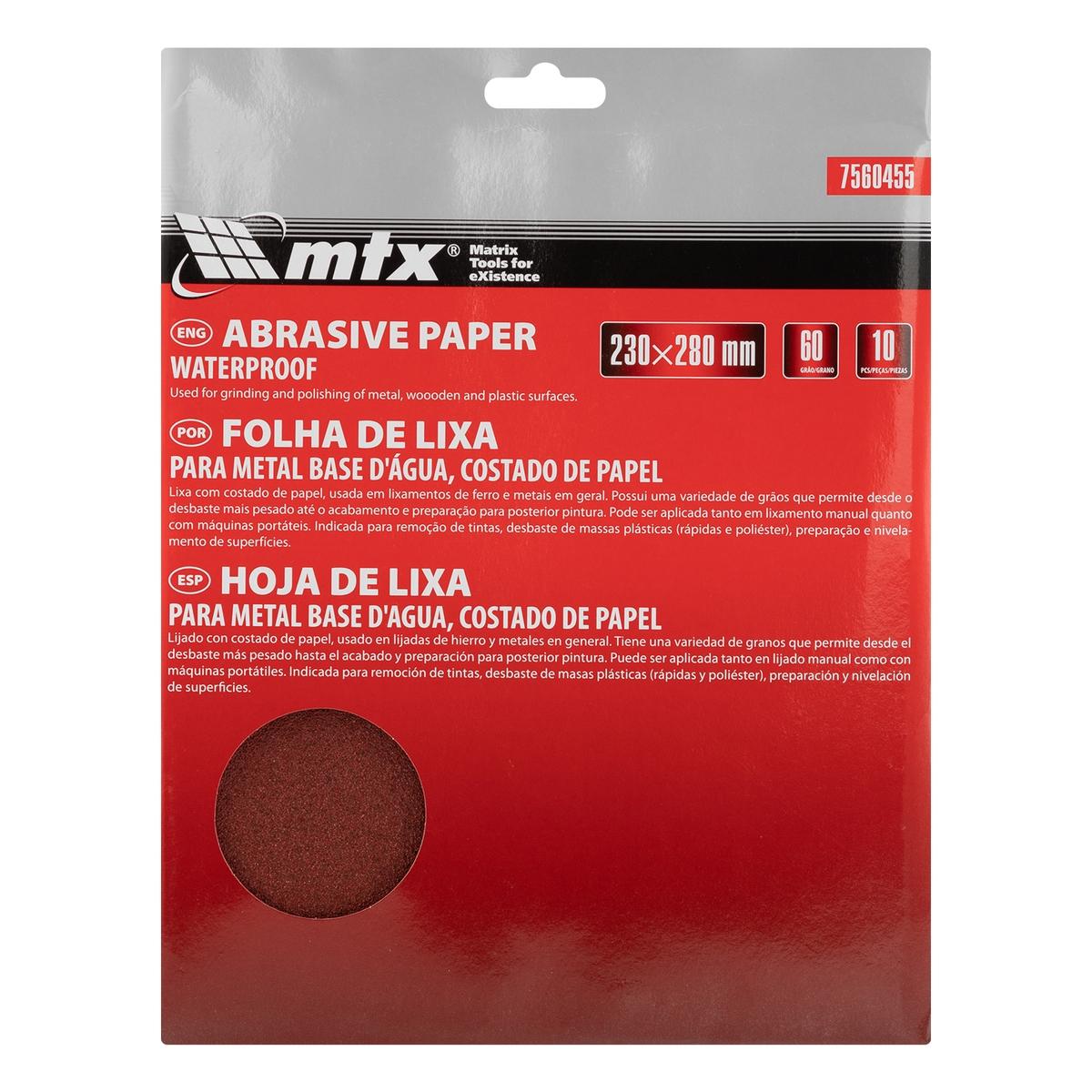 Folha de Lixa para Metal MTX Grão 60 230x280mm 10 Peças Desbaste e Nivelamento