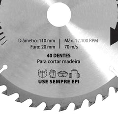 Serra Circular Videa 110 x 20 mm 40D Tradestar