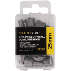Jogo Bits 1/4" Philips PH2 c Limitador 25mm Drywall Tradestar