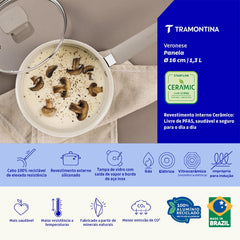 Panela Tramontina Veronese Alumínio Reciclado Revestimento Cerâmico 16 Cm 1,3 L Bege Mineral