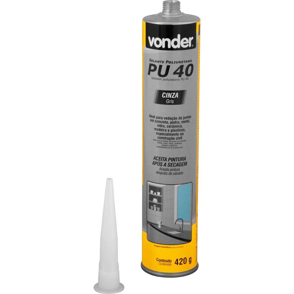 Selante Poliuretano Pu40 420G Cinza Vonder Alongamento 500% Vedação Flexível