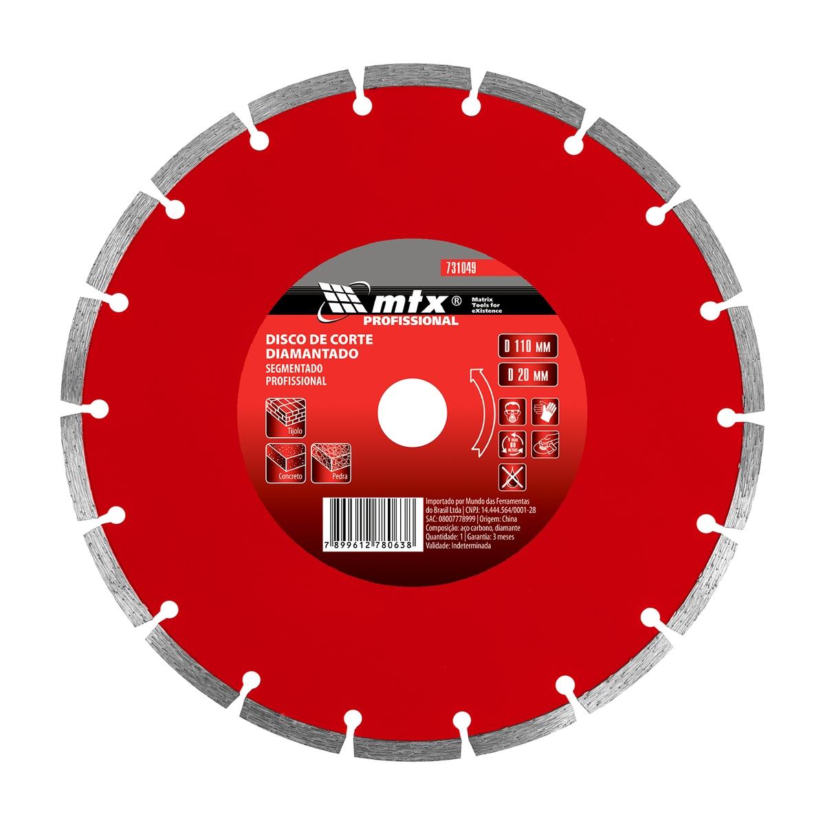 Disco de Corte Segmentado Diamantado 110 x 20mm Corte Seco MTX Alta Performance