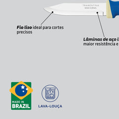 Faca Para Legumes E Frutas Tramontina Felice 3 Polegadas Lâmina Aço Inox Cabo Polipropileno Azul