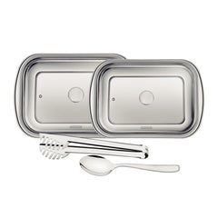 Kit Para Assar E Servir Tramontina Cosmos 4 Peças Aço Inox Fosco Com Tampa De Vidro