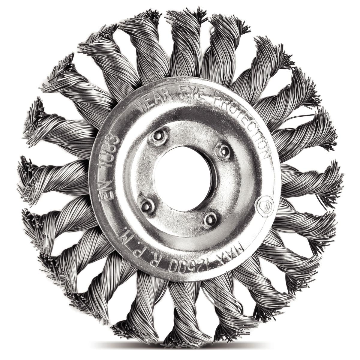 Escova Circular Arame Entrançado 4.1/2''x1/2'' 20 Tranças 0.5mm Tramontina PRO para Desbaste e Acabamento