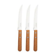Conjunto De Facas Tramontina Dynamic 03 Peças Aço Inox E Madeira Para Churrasco E Frutas Original