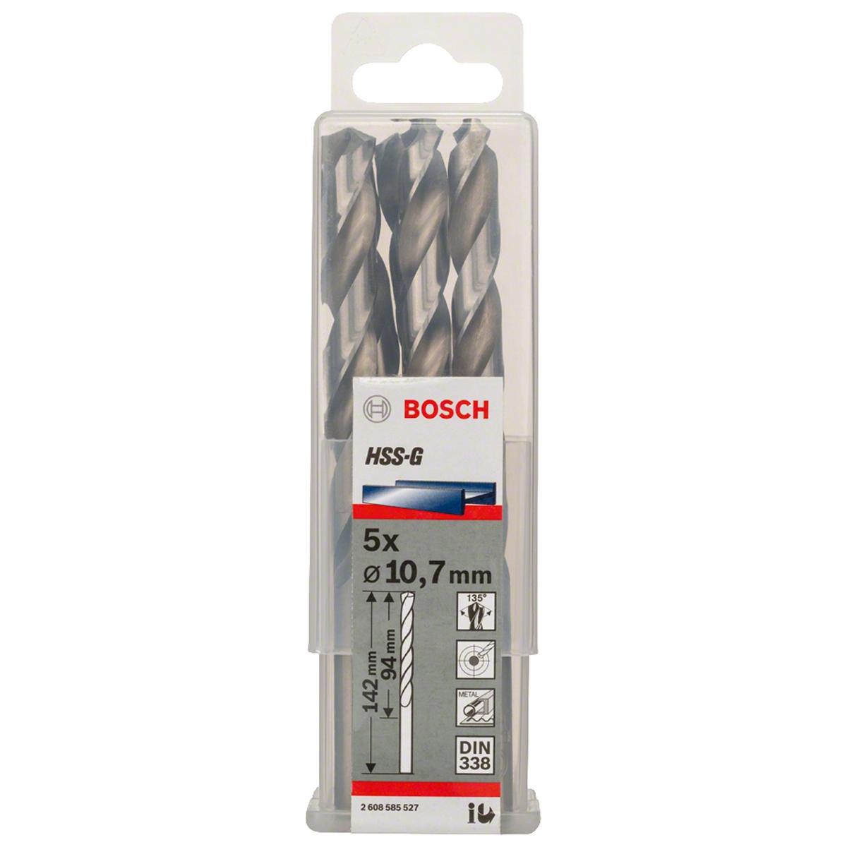 Broca Para Metal Bosch Aço Rápido Hss-G 10,7mm 5 Peças