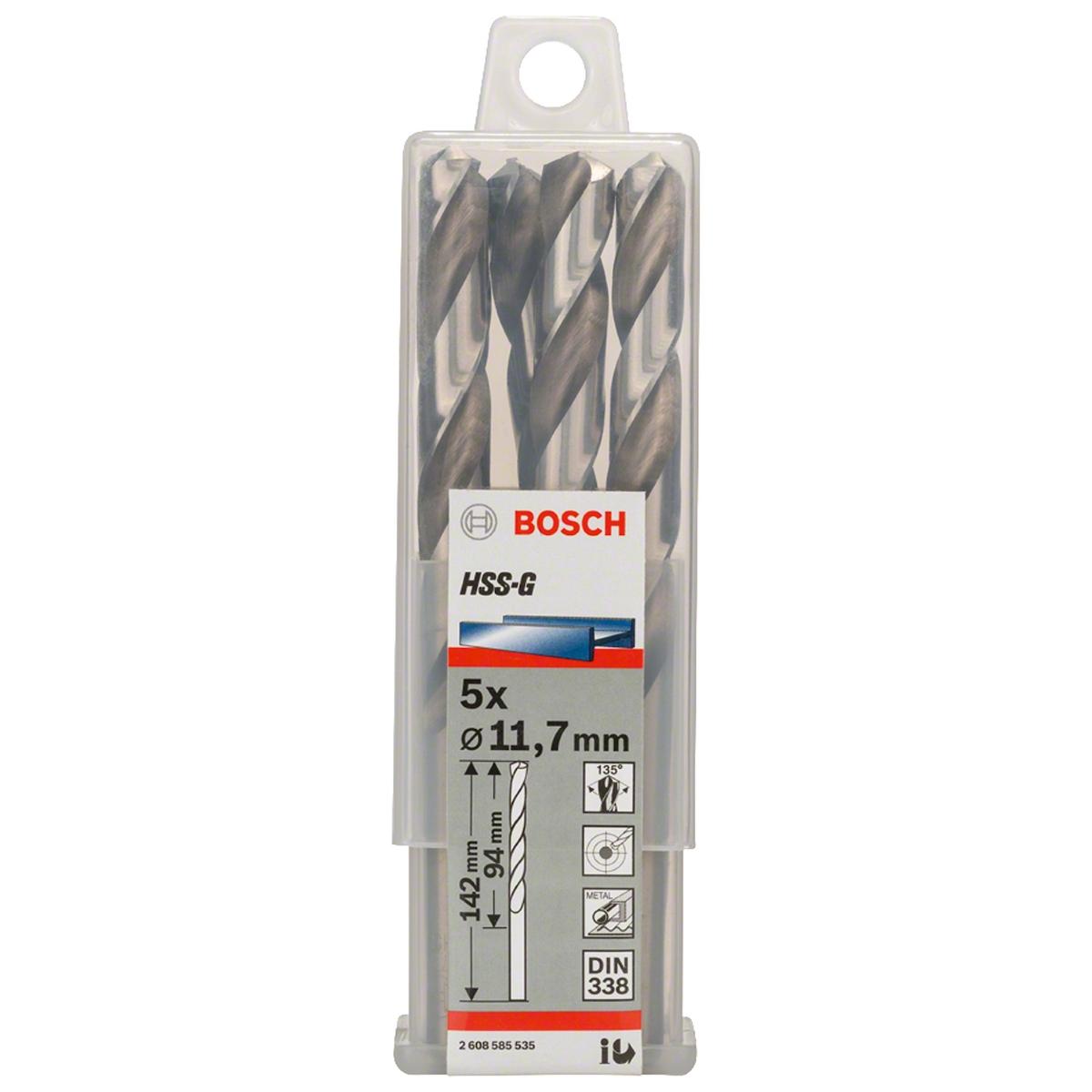 Broca Para Metal Bosch Aço Rápido Hss-G 11,7mm 5 Peças