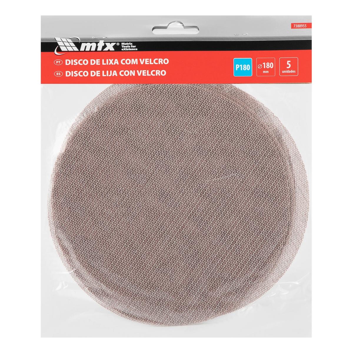 Disco de Lixa Telado com Velcro para Parede e Teto Grão 180 180mm 5 Peças