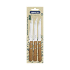 Conjunto De Facas Tramontina Dynamic 03 Peças Aço Inox E Madeira Para Churrasco E Frutas Original