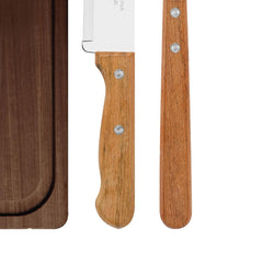 Kit Para Churrasco Tramontina Aço Inox Madeira 3 Peças Com Tábua Faca E Garfo