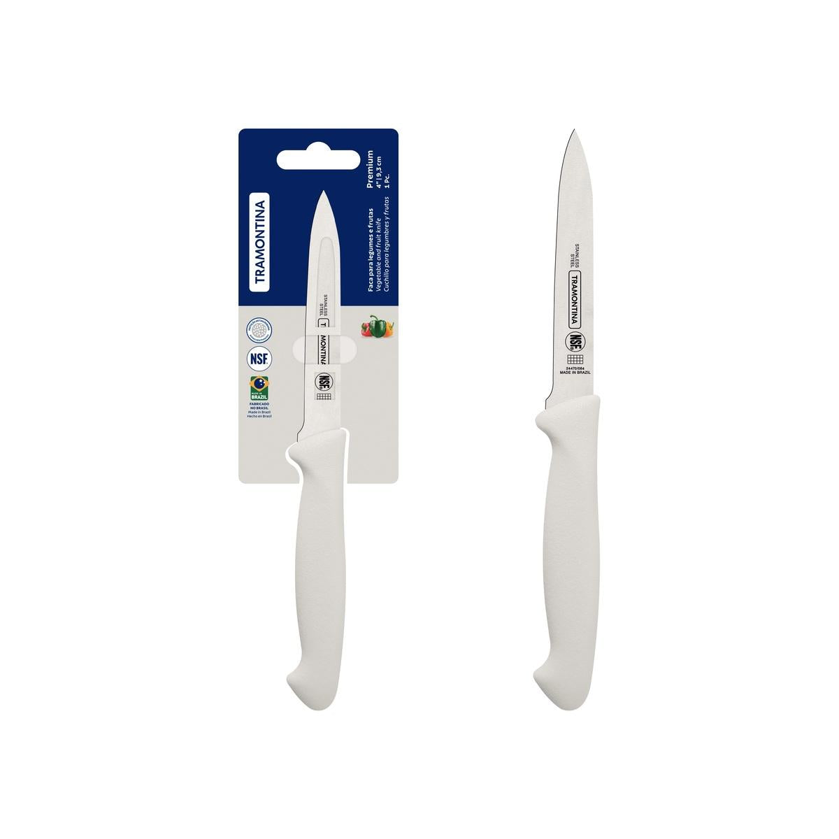 Faca Para Legumes E Frutas Tramontina Premium 4 Polegadas Aço Inox Cabo Polipropileno Branco