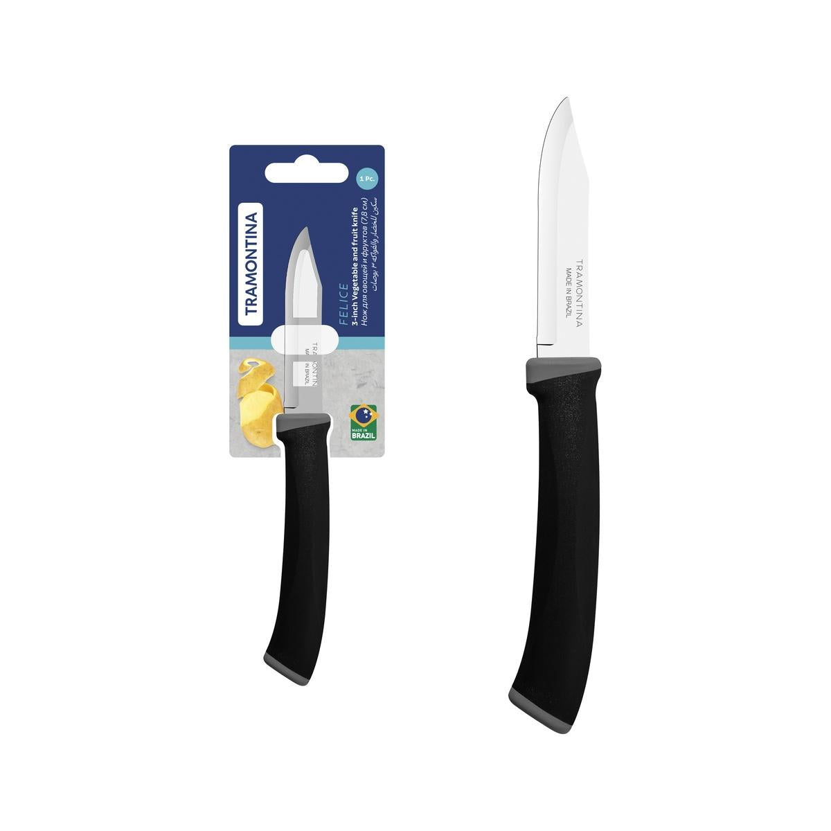 Faca Para Legumes E Frutas Tramontina Felice Aço Inox Cabo Polipropileno Preto 3 Polegadas